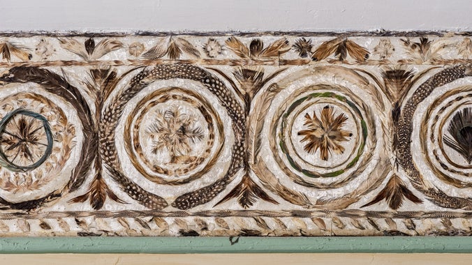 Detail from the feather frieze at A la Ronde, Devon.
